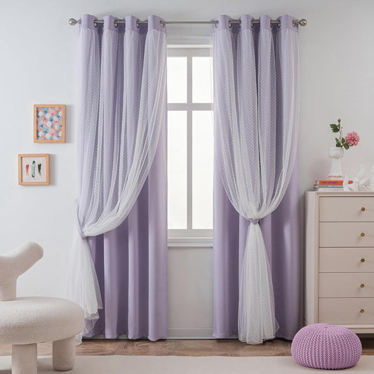 Polka Dot Lavender Blackout Curtain Set